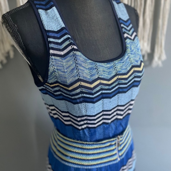 Laundry by Shelli Segal Dress Mixed Zigzag Crochet Knit Dress Blue - Picture 2 of 7